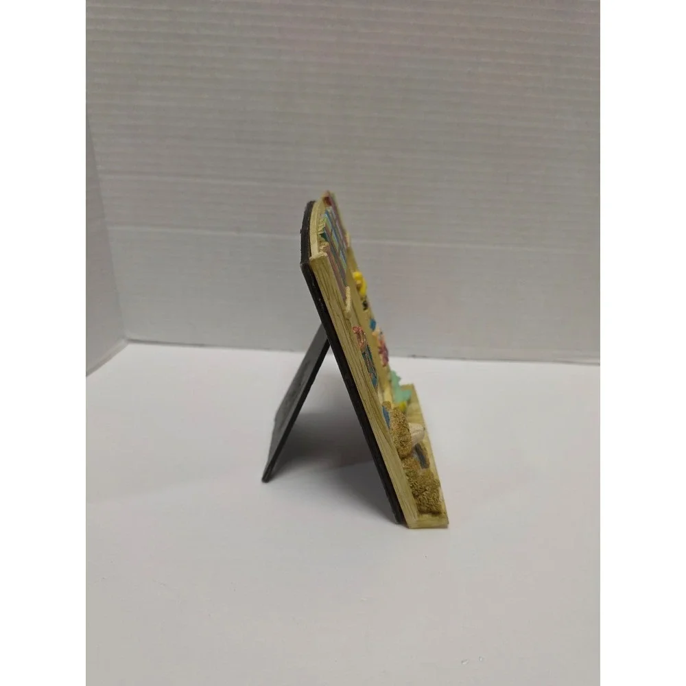 hand-painted resin picture frame styled as a bookshelf with a teddy bear 3d